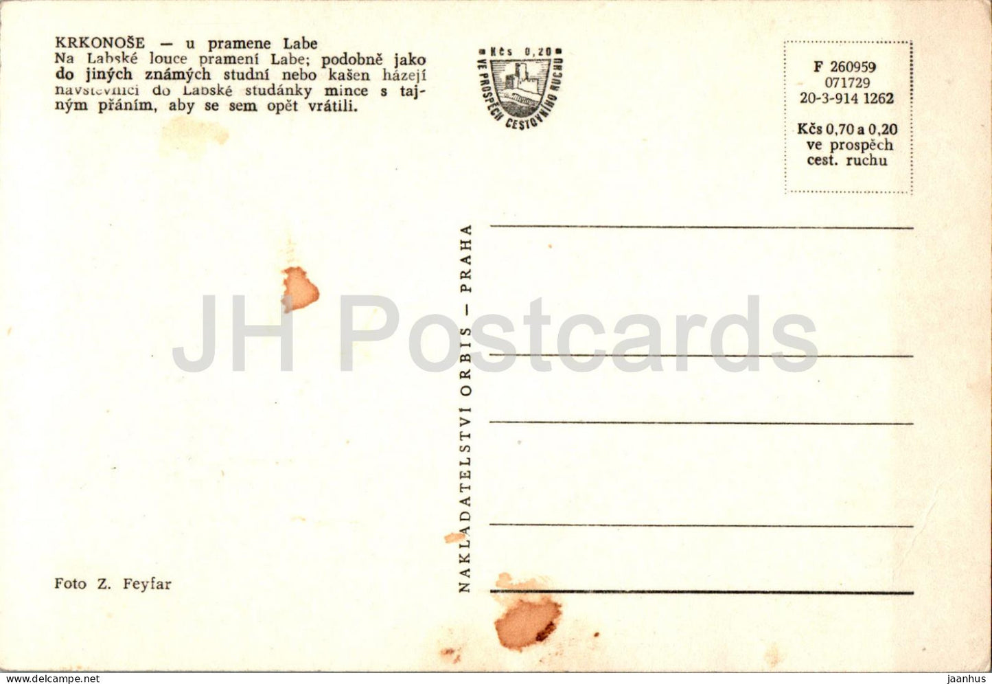 Krkonose - u pramene Labe - studanky mince s tajnym pranim - Czech Repubic - Czechoslovakia - used