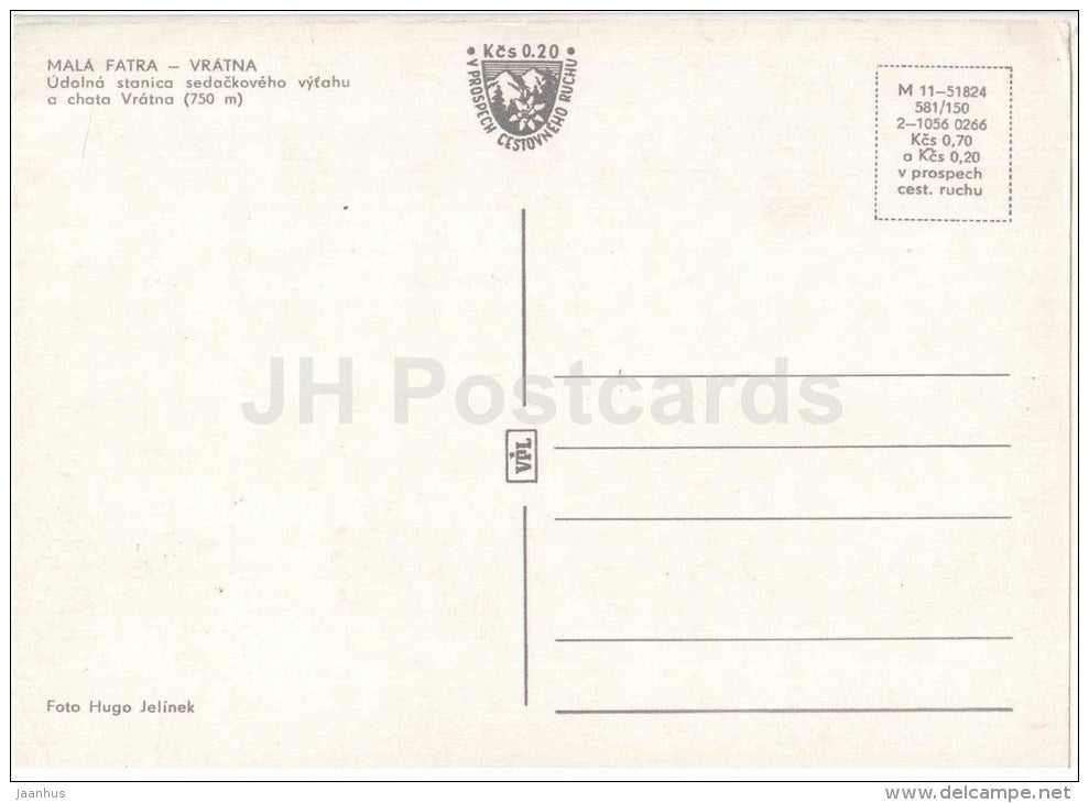 valley station chair lift and lodge Vratna - Czechoslovakia - Slovakia - unused - JH Postcards