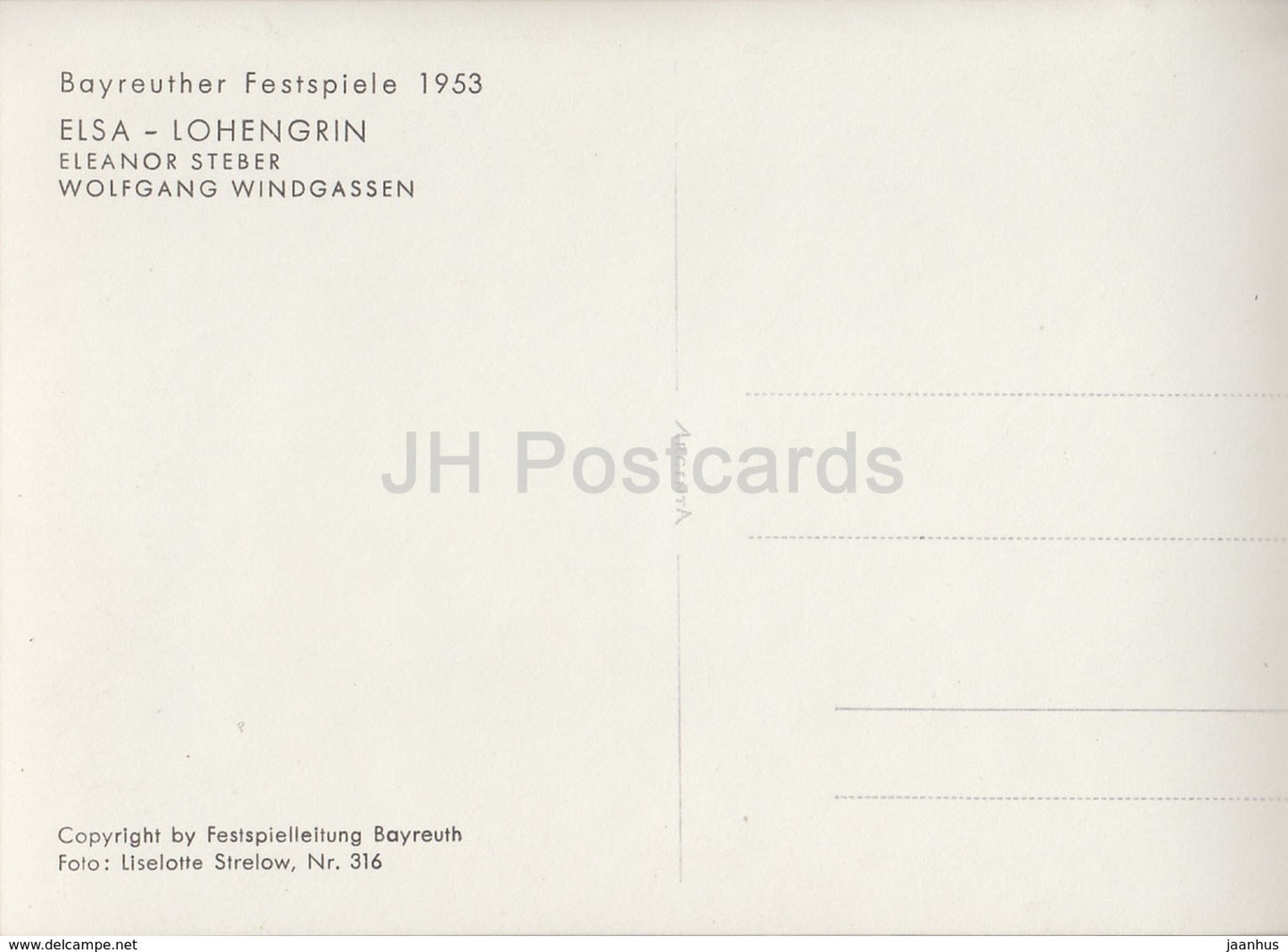 Bayreuther Festspiele 1953 - Elsa - Lohengrin - Eleanor Steber - Wolfgang Windgassen - 316 - Allemagne - inutilisé