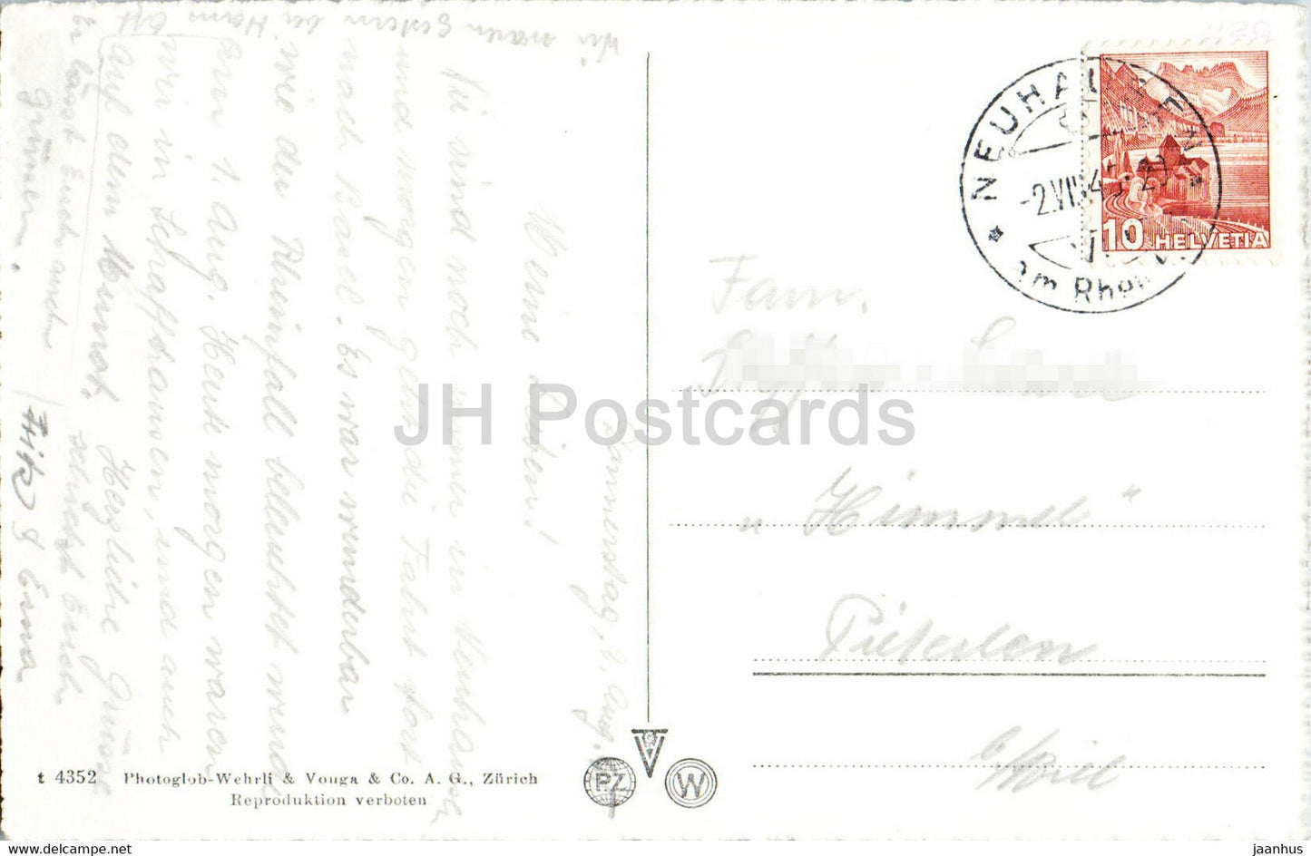 Schaffhausen - Schwabentor - 4352 - carte postale ancienne - 1945 - Suisse - utilisé