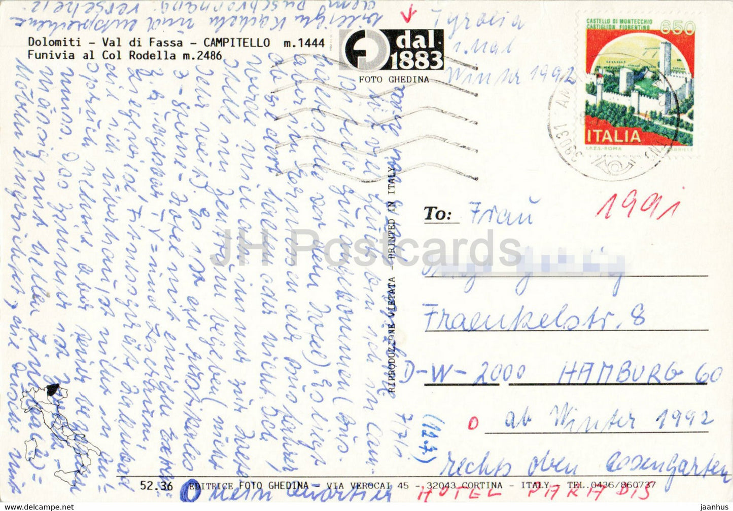 Campitello - Val di Fassa - cable car - Funivia al Col Rodella - 1992 - Italy - used