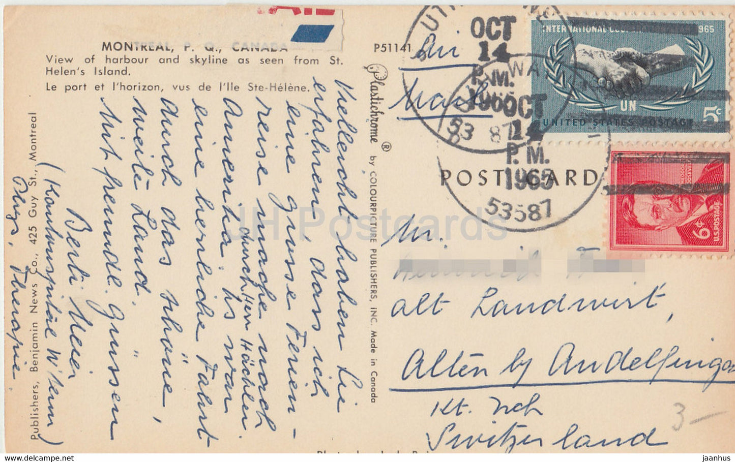 Montréal - Vue du port et de l'horizon depuis l'île St Heleś - navire - 1965 - Canada - utilisé