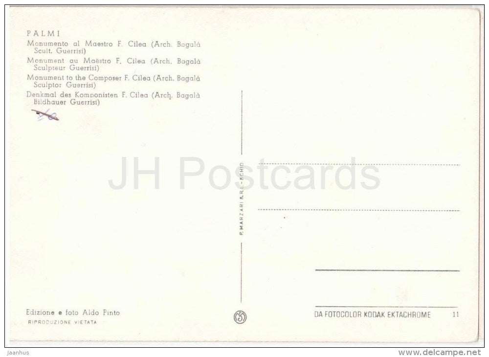 Monumento al Maestro F. Cilea - monument - Palmi - Reggio Calabria - Calabria - 11 - Italia - Italy - unused - JH Postcards