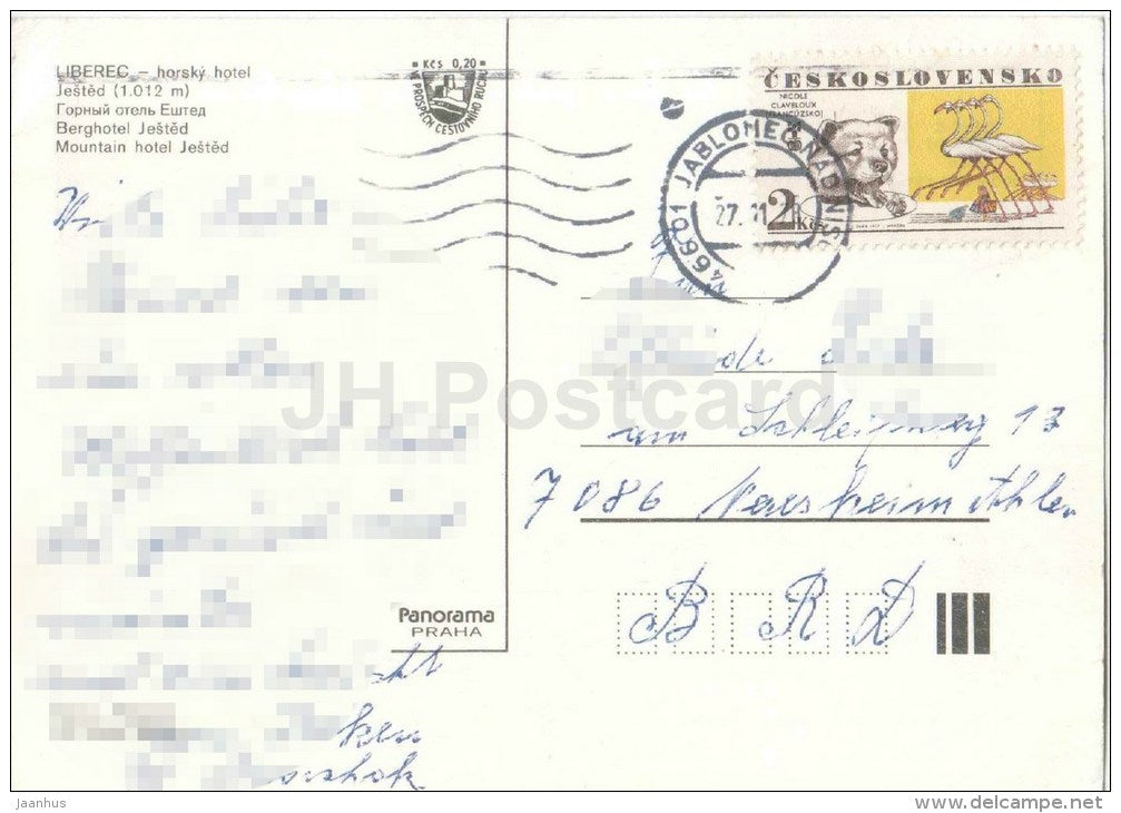 Mountain hotel Jested - Czechoslovakia - Czech - used 1978 - JH Postcards