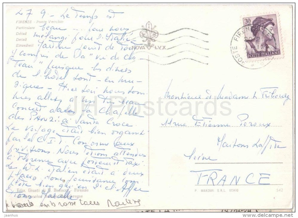 Ponte Vecchio , particolare - bridge - swan - Firenze - Toscana - 542 - Italia - Italy - sent from Italy to France - JH Postcards
