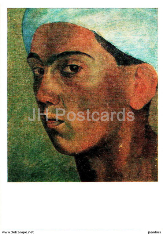 painting by A. Nikolayev (Usto Mumin) - Young man in a white turban - Uzbekistan art - 1975 - Russia USSR - unused - JH Postcards