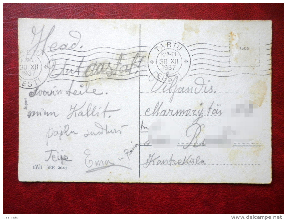 New Year Greeting Card - airplane - winter - HWB SER 2643 - circulated in 1937 - Estonia - used - JH Postcards