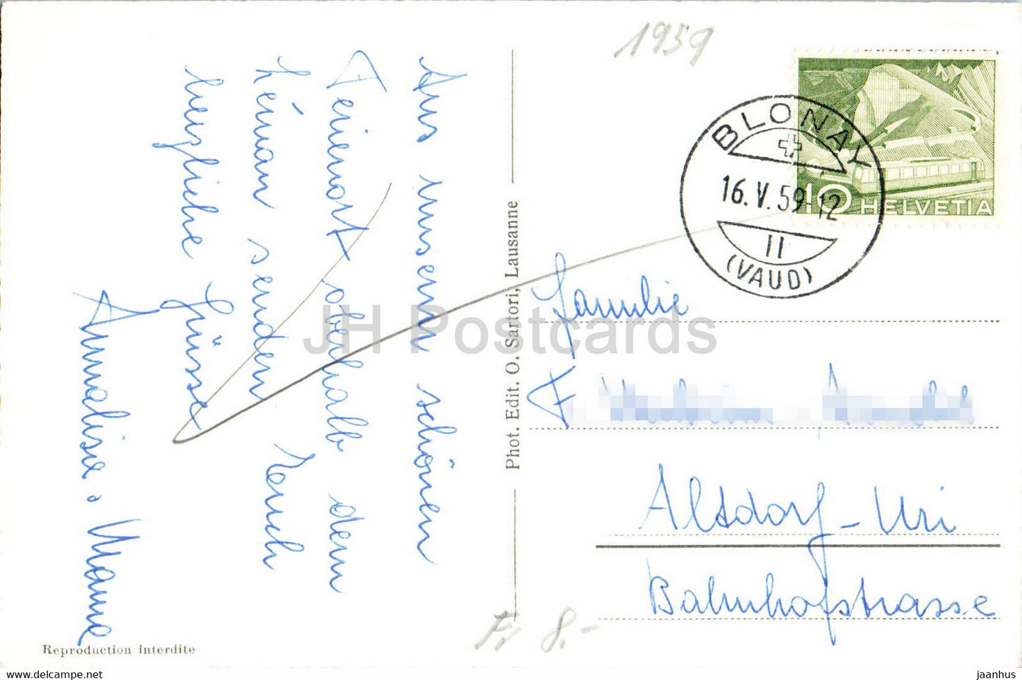 Vevey - La Tour de Peilz et les Dents du Midi - 709 - carte postale ancienne - 1959 - Suisse - occasion