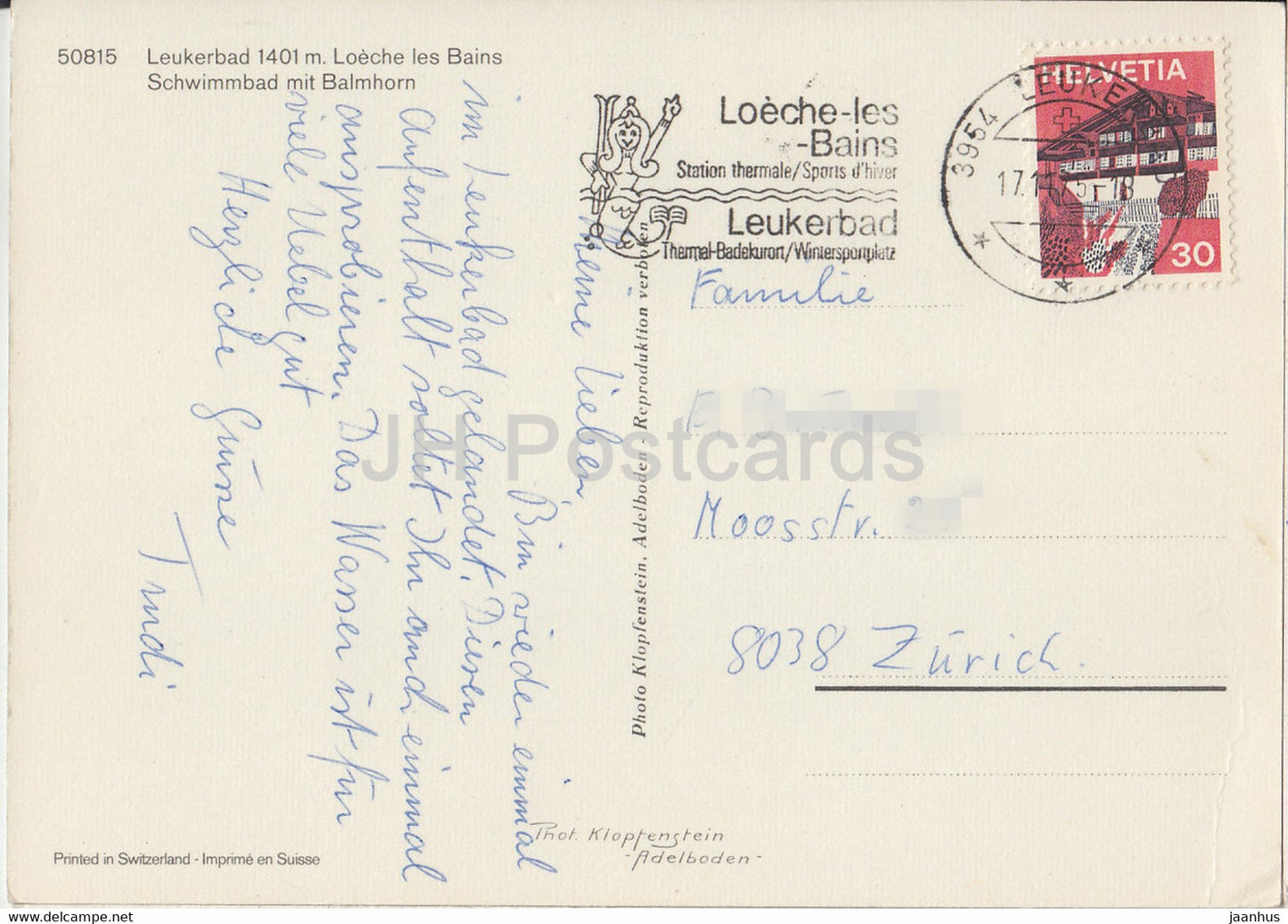 Loèche-les-Bains 1401 m - Loeche les Bains - Schwimmbad mit Balmhorn - piscine - 50815 - 1975 - Suisse - occasion