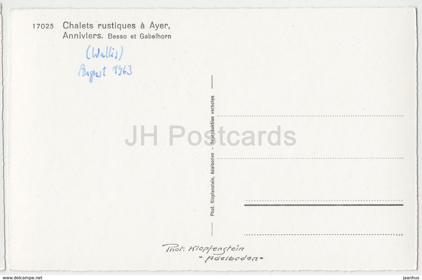 Chalets Rustiques a Ayer - Anniviers - Besso et Gabelhorn - 17025 - Schweiz - 1963 - gebraucht