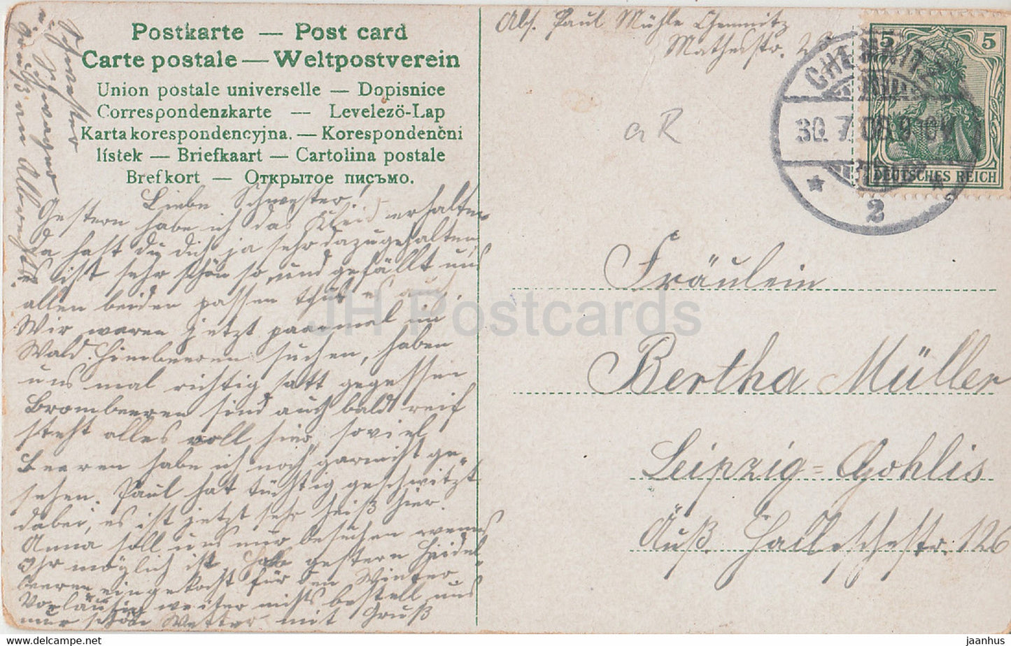 Ein Voglein chanté im Lindenbaum - homme - 825 IV - carte postale ancienne - 1908 - Allemagne - utilisé