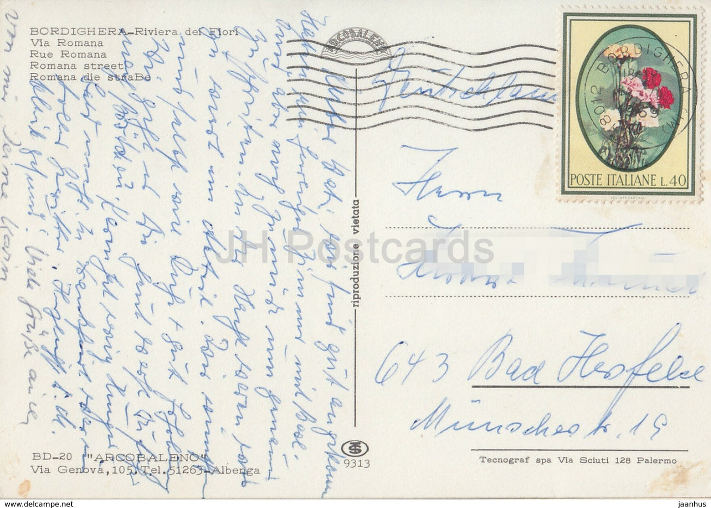 Bordighera - Riviera dei Fiori - Via Romana - Rue Romana - voiture - Italie - 1969 - occasion