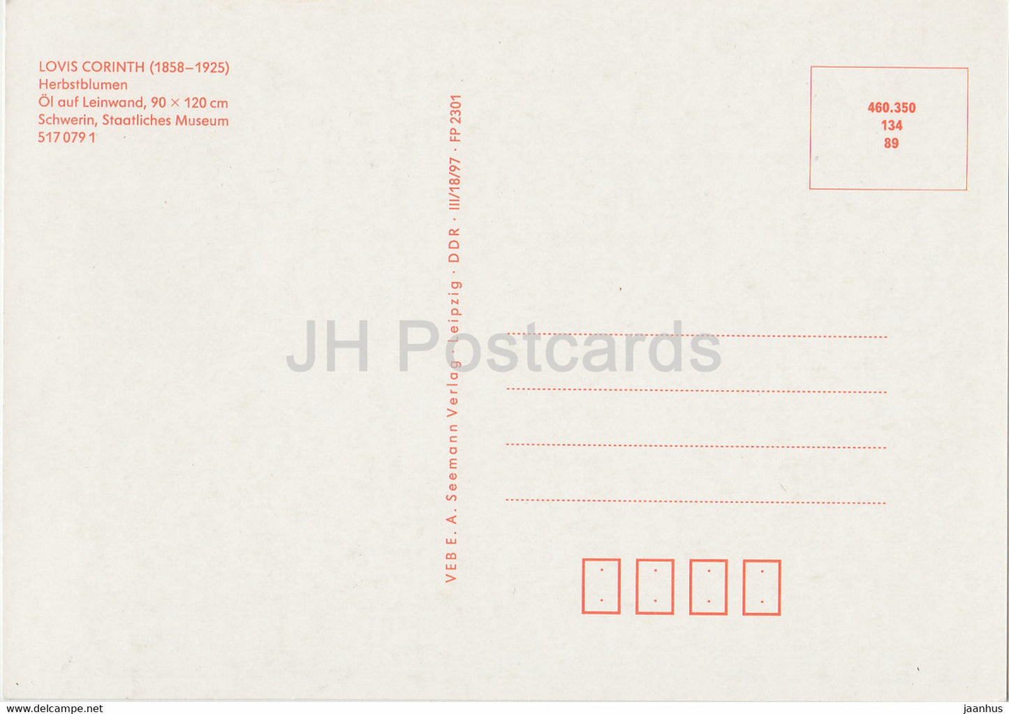 painting by Lovis Corinth - Herbstblumen - autumn flowers - German art - Germany DDR - unused