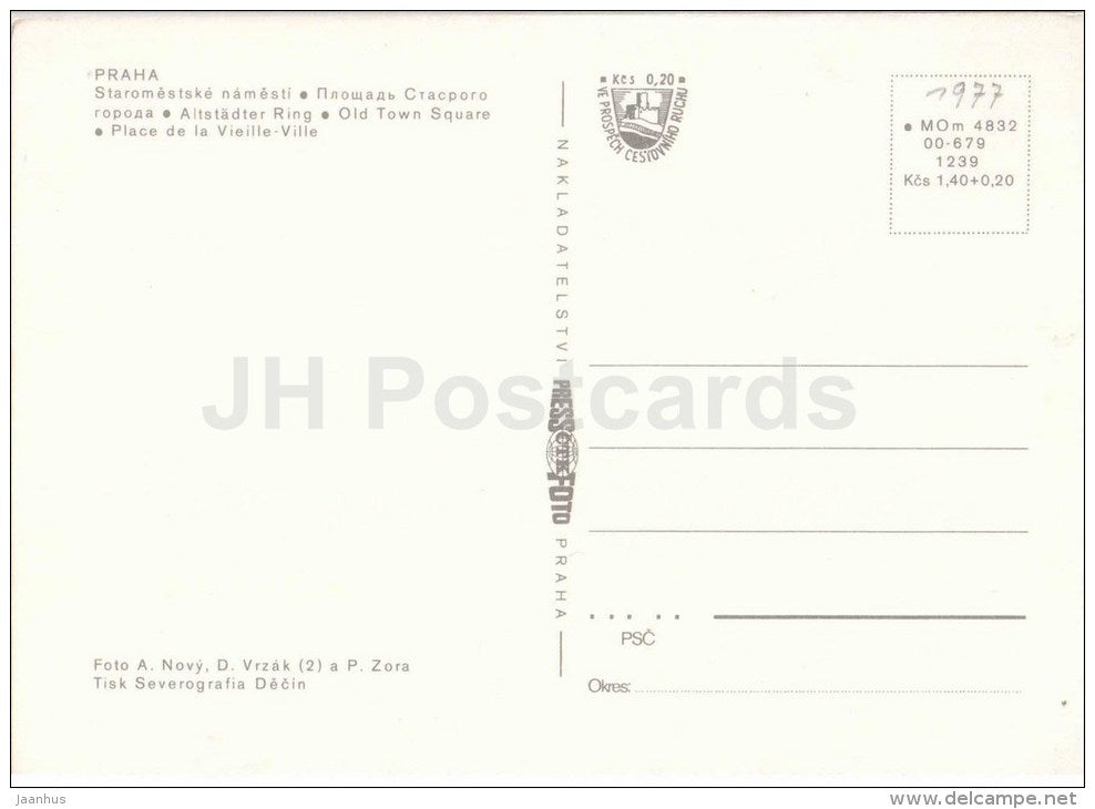 Praha - Prague - Old Town Square - Czechoslovakia - Czech - unused - JH Postcards