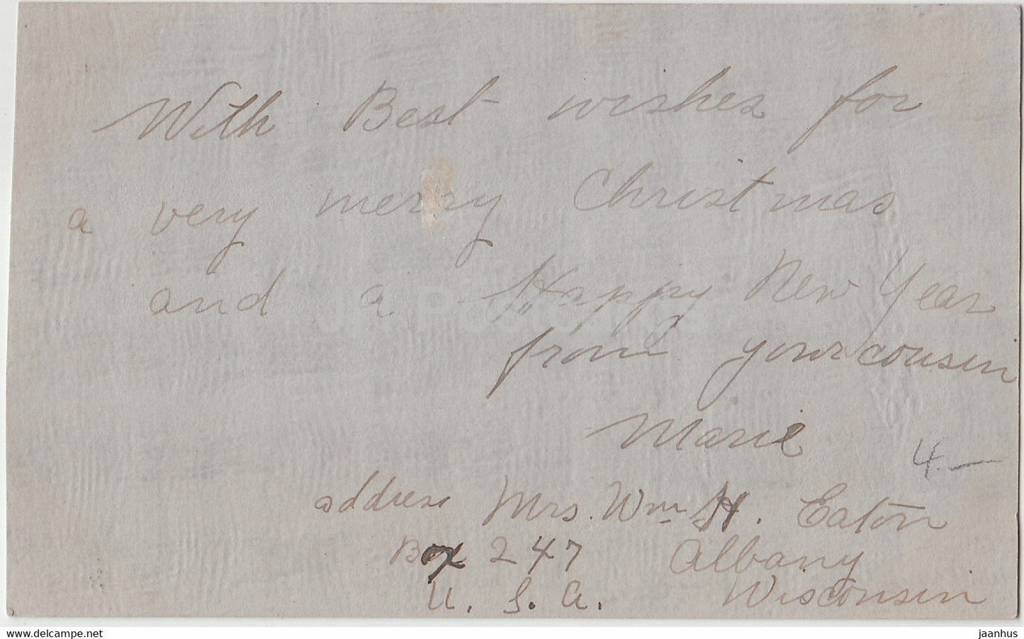 Carte de vœux de Noël - Puisqu'il n'y a aucun espoir de notre rencontre - carte postale ancienne - USA - utilisée