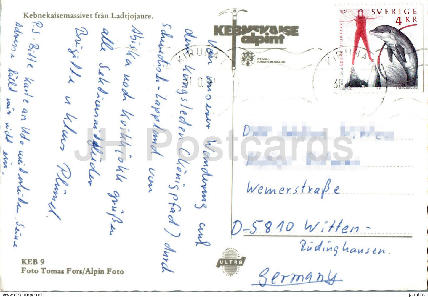 Kebnekaisemassivet fran Ladtjojaure - boat - 1991 - Sweden - used