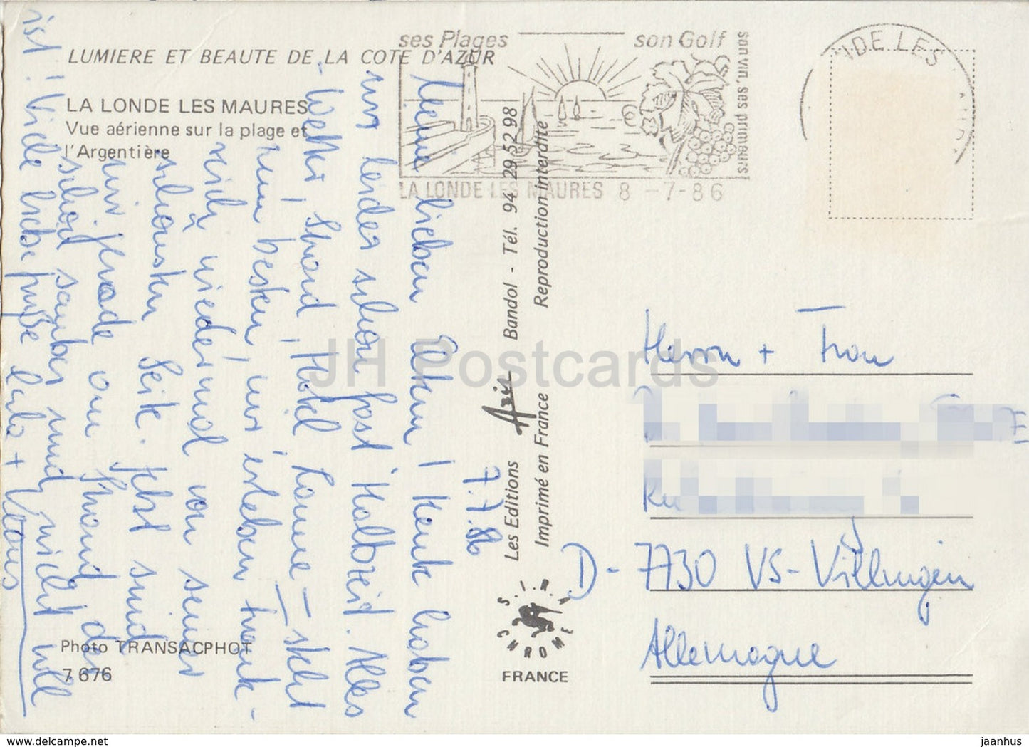 La Londe des Maures - vue aérienne sur la Plage et l'Argentière - plage - vue aérienne - France - 1986 - occasion