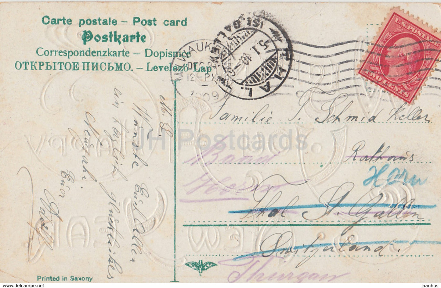 New Year Greeting Card - Wishing You A Happy New Year - old postcard - 1909 - USA - used