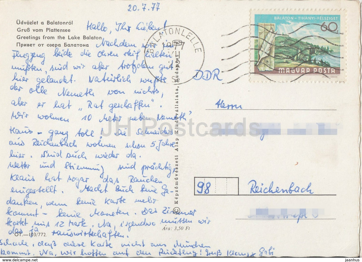 Salutations du lac Balaton - bateau à voile - tennis de table - multiview - 1977 - Hongrie - utilisé