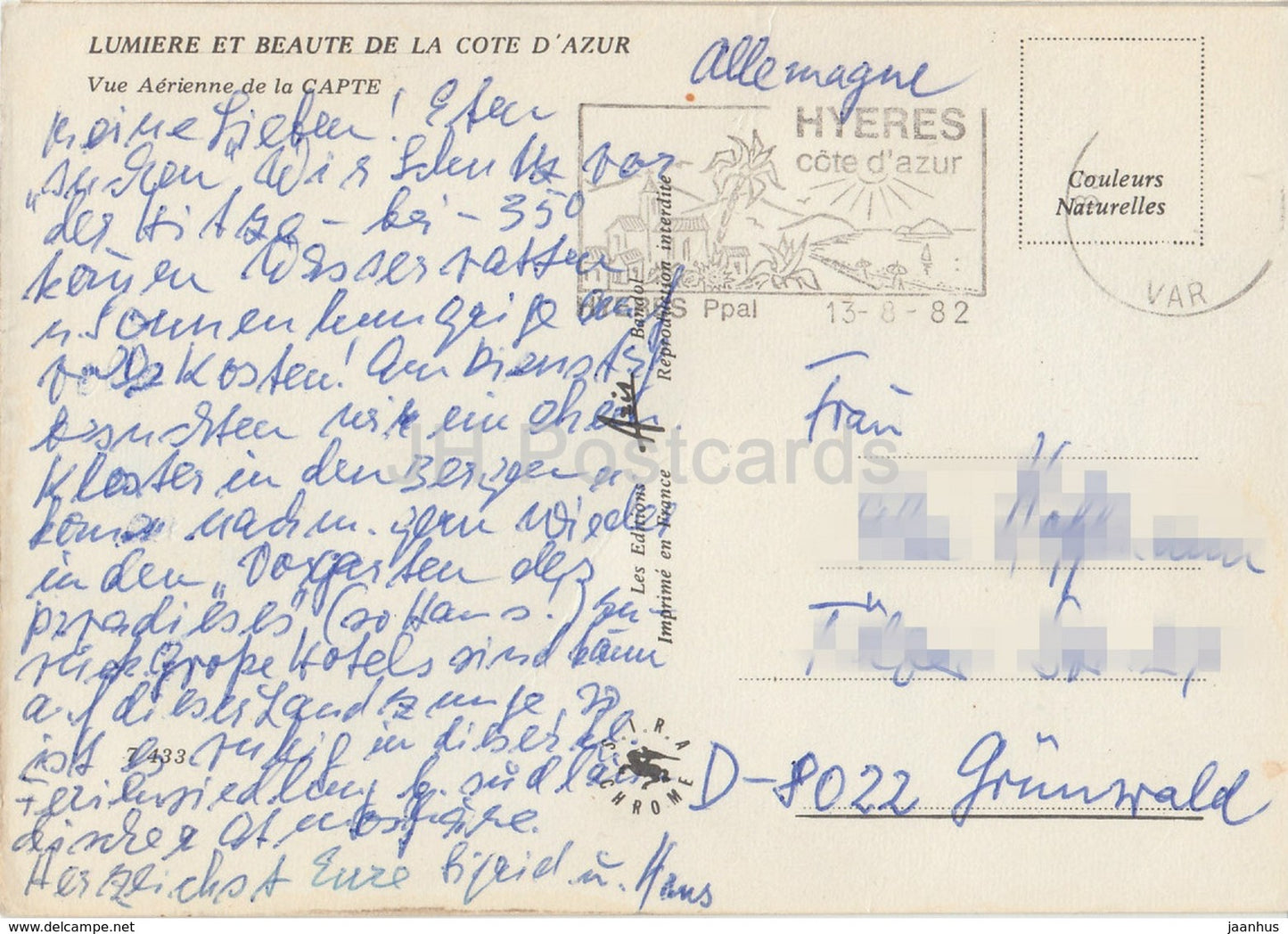 vue aerienne de La Capte - Lumiere et Beaute de la Cote d'Azur - France - 1982 - used