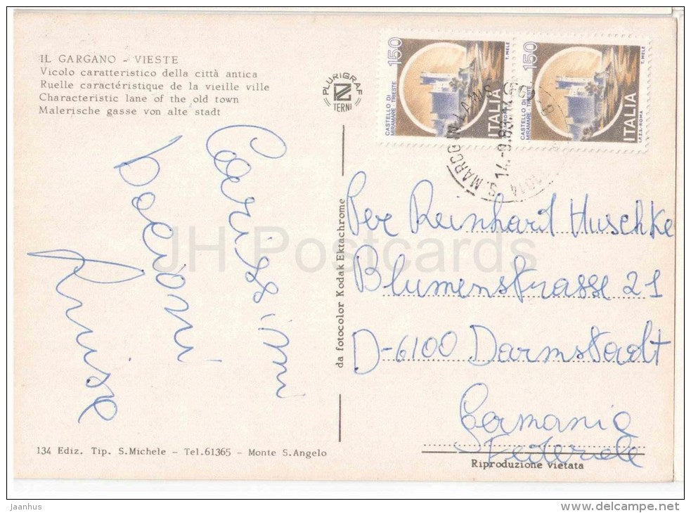 Vicolo caratteristico della citta antica - Old Town - Vieste - Gargano - Puglia - 134 - Italia - Italy - used - JH Postcards