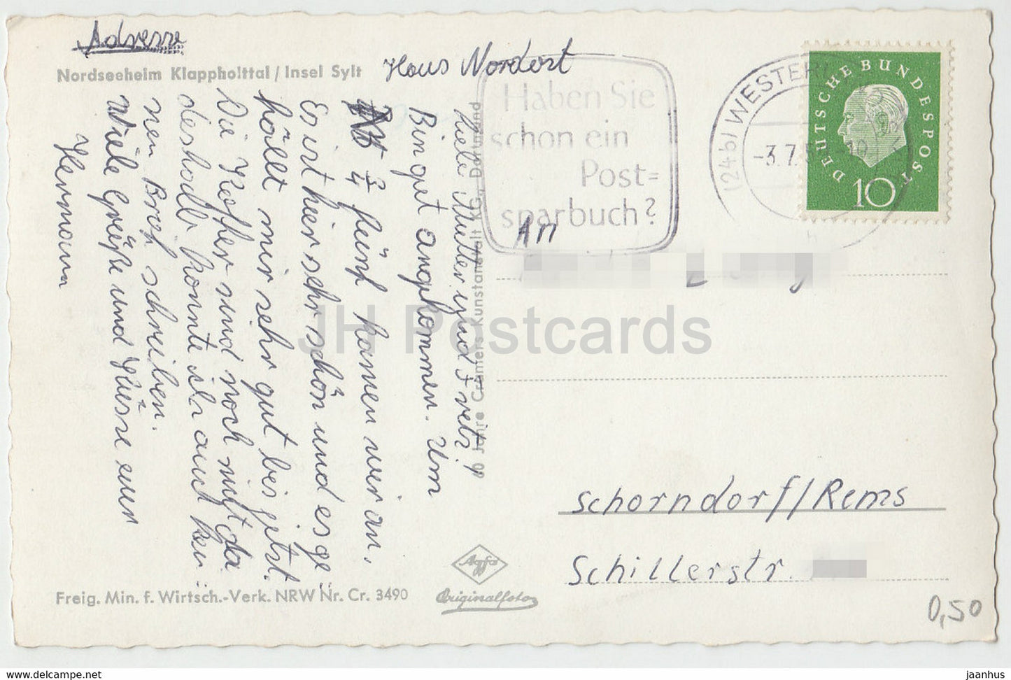 Nordseeheim Klappholttal - Insel Sylt - 1959 - Deutschland - gebraucht
