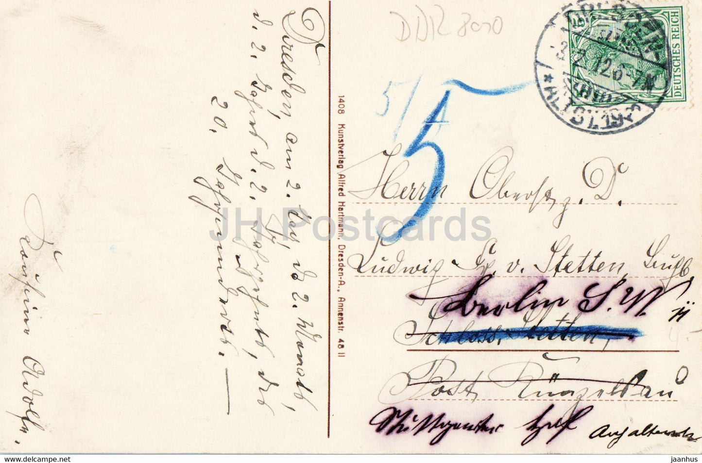 Dresden - Bismarck Denkmal - monument - 1408 - old postcard - 1912 - Germany - used
