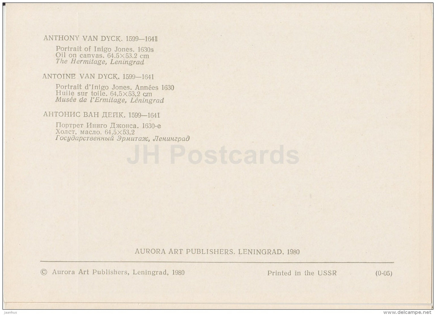 painting by Anthony van Dyck - Portrait of Inigo Jone - 1630s - old man - Flemish art - 1980 - Russia USSR - unused - JH Postcards