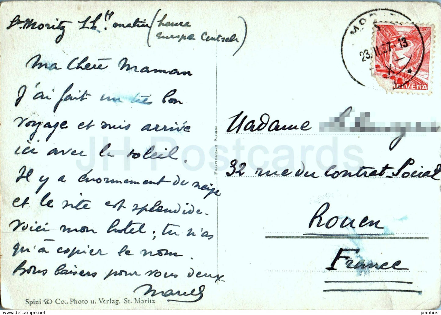 St Moritz - Hotel Caspar Badrutt - 438 - old postcard - 1937 - Switzerland - used