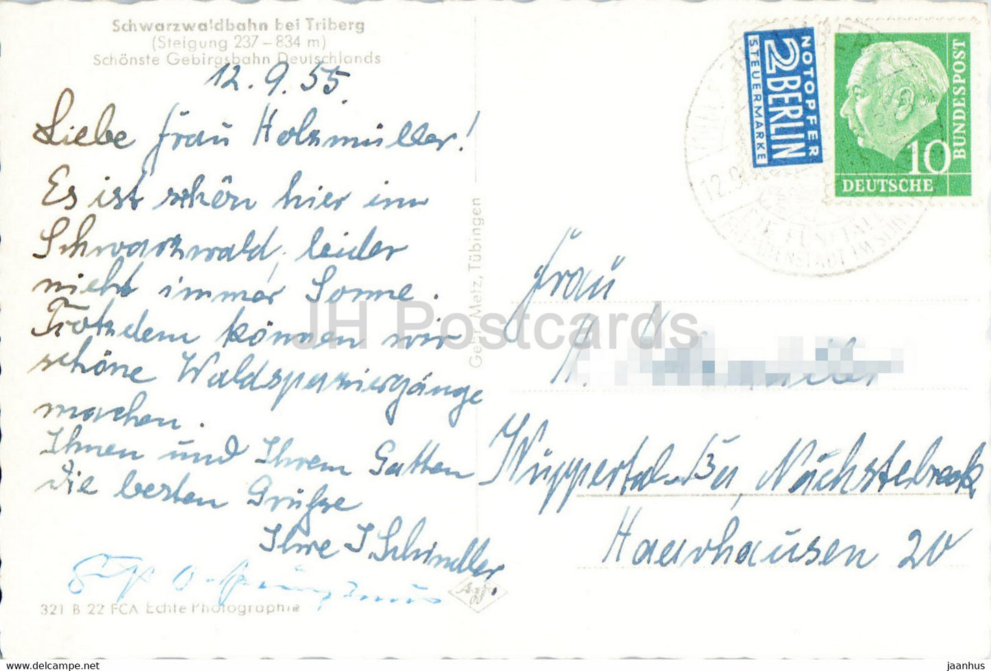 Schwarzwaldbahn bei Triberg - Zug - Eisenbahn - alte Postkarte - 1955 - Deutschland - gebraucht