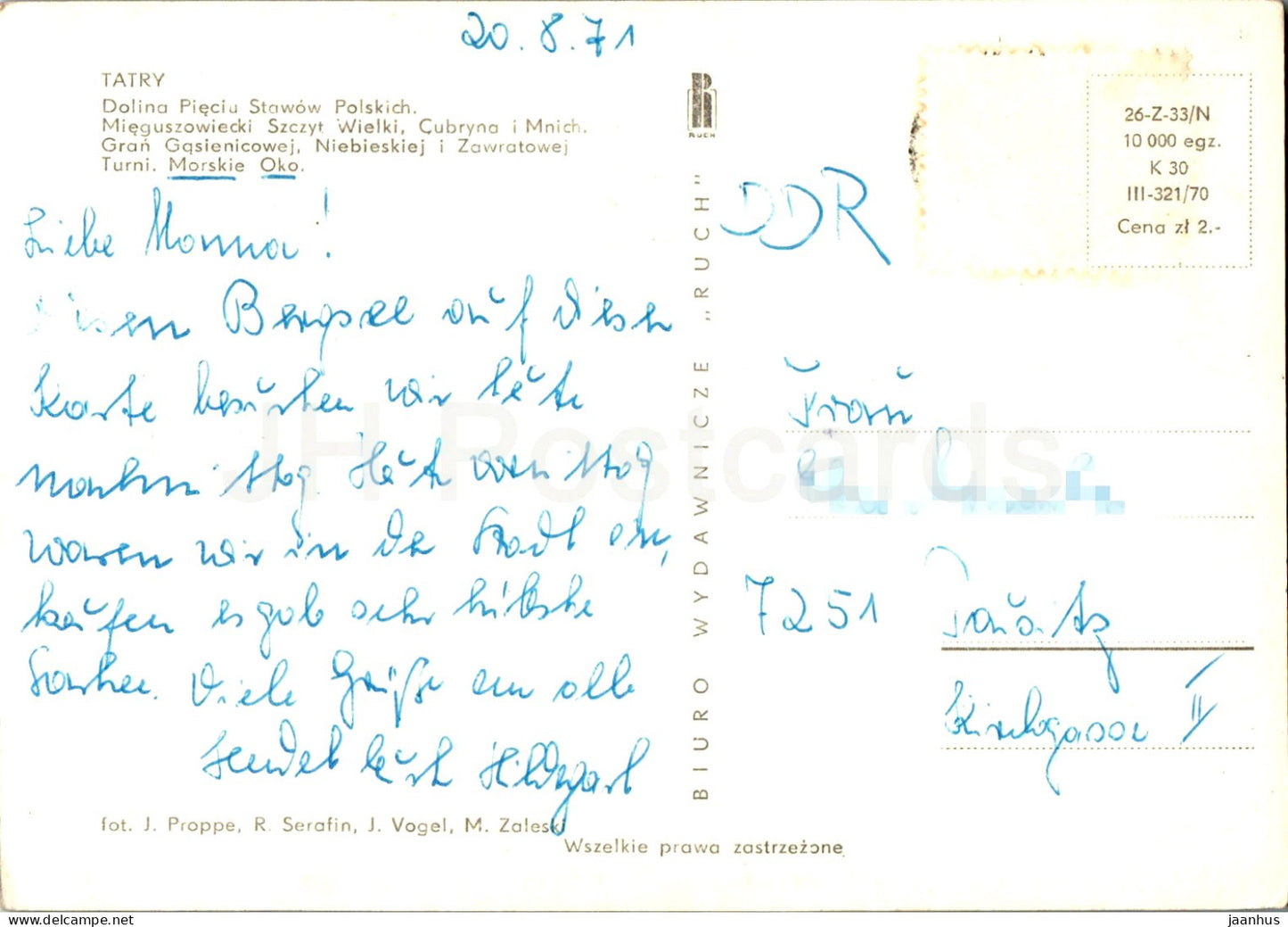 Tatry - Dolina Pieciu Stawow Polskich - Morskie Oko - mutiview - 1971 - Poland - used