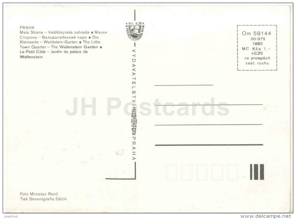Praha - Prague - The Little Town Quarter - Wallenstein Garten - Czechoslovakia - Czech - unused - JH Postcards