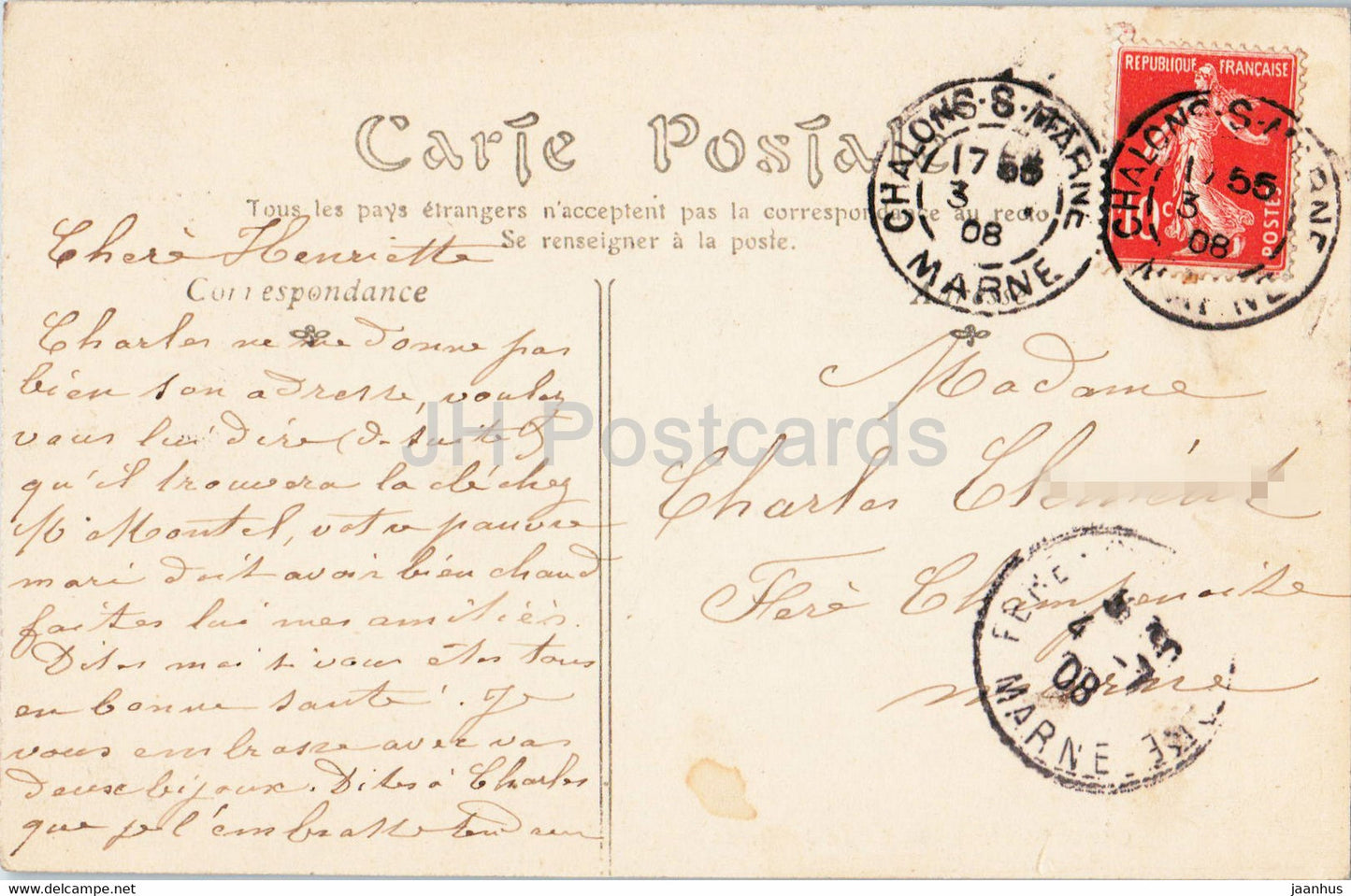 Chalons Sur Marne - Le Jardin du Jard - old postcard - 1908 - France - used