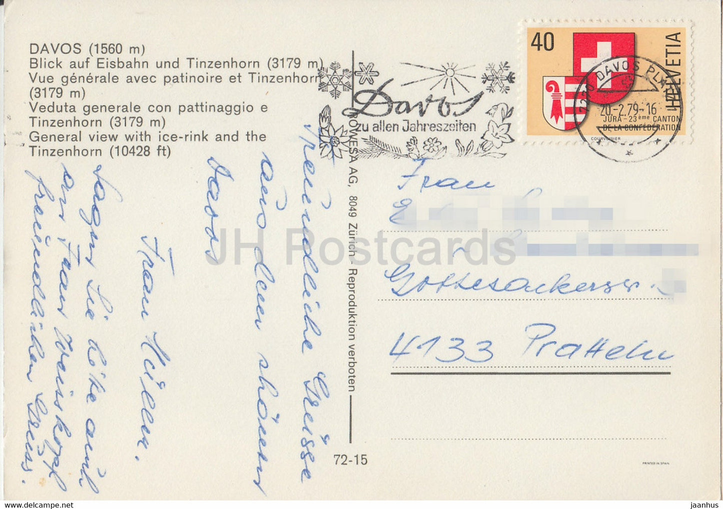 Davos 1560 m - Blick auf Eisbahn und Tinzenhorn - 1979 - Switzerland - used