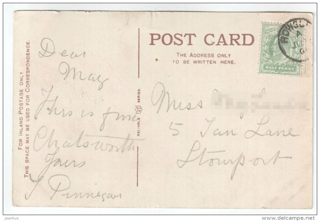 Bridge - CHATSWORTH - England - UK - old postcard - circulated in England - used - JH Postcards