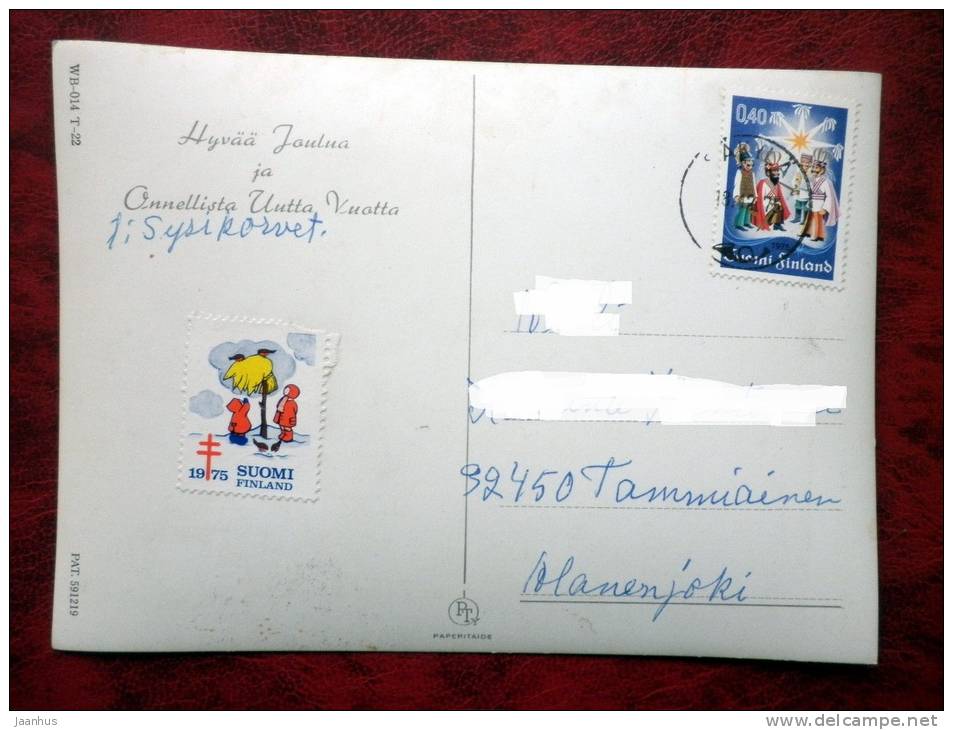 Finland - 3D - stereo - Christmas an New Year - Squirrel - sent in Finland - 1975 - stamped!! - used - JH Postcards