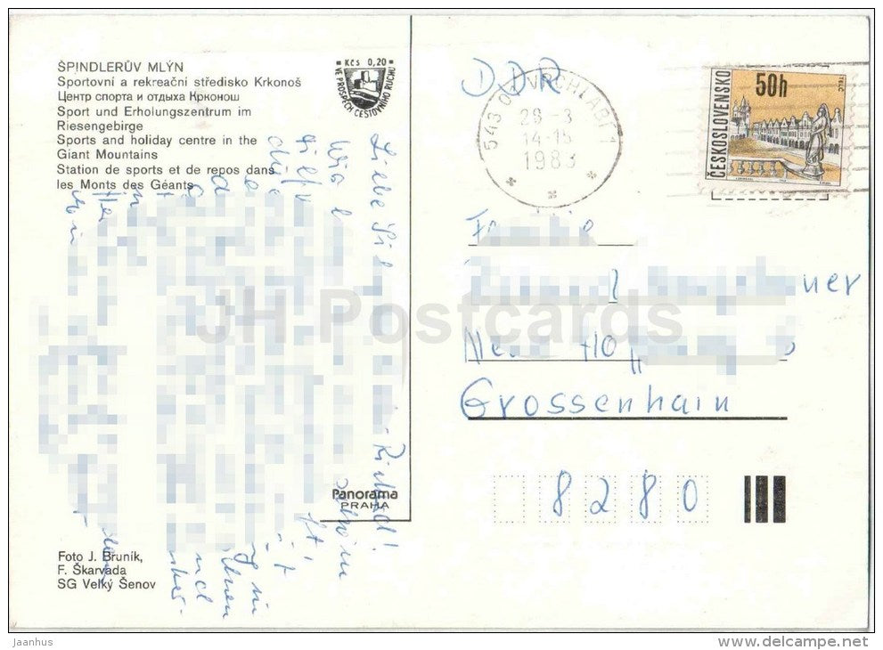 Sports and Holiday Centre in the Giant Mountains - winter resort - Špindleruv Mlyn - Czechoslovakia - Czech - used - JH Postcards