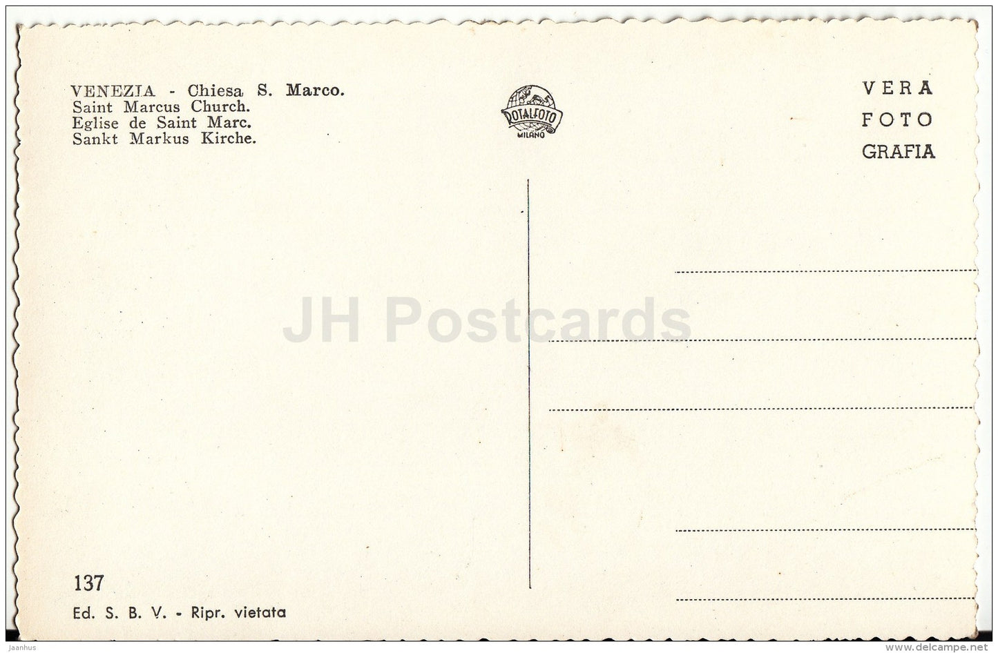 Chiesa S. Marco - Saint Marcus Church - 137 - Venice - Venezia - Italy - Italia - unused - JH Postcards
