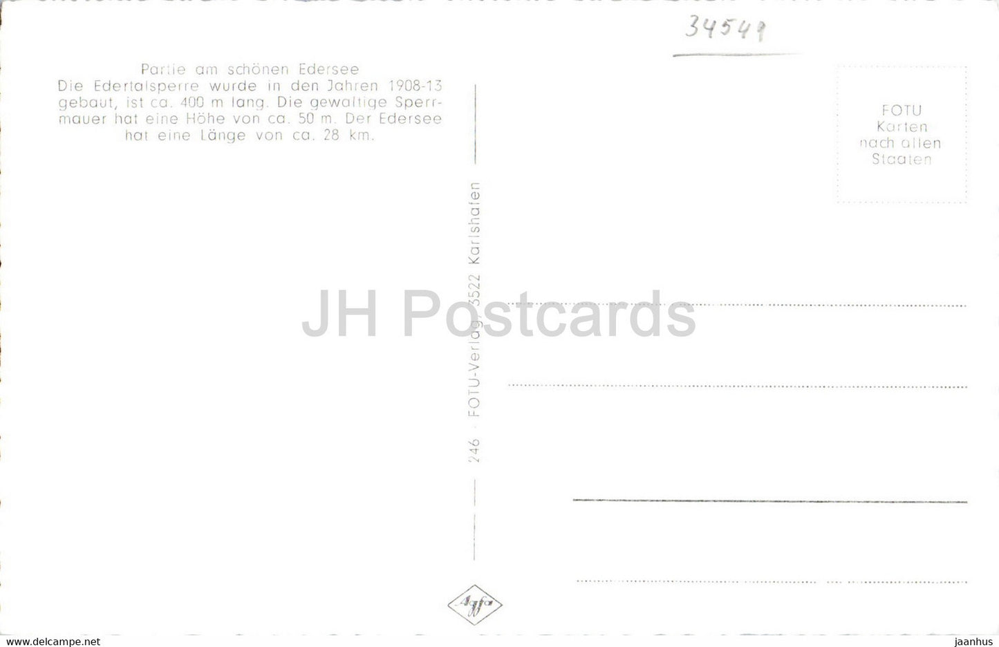 Partie am schonen Edersee - Die Ederstalperre - old postcard - Germany - unused