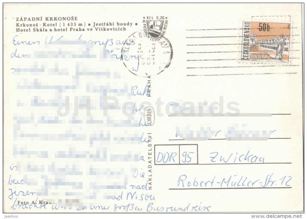 West Krkonose - Kotel - hotel Skala - hotel Praha - The Giant Mountains - Czech Republic - used 1981 - JH Postcards