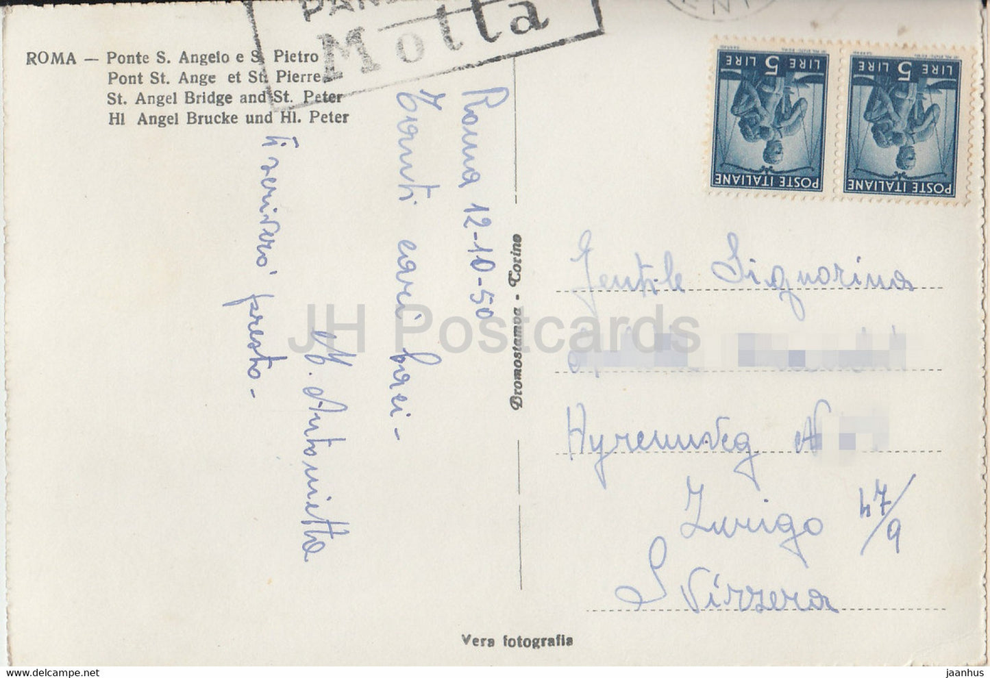 Roma - Rome - Ponte S Angelo e S Pietro - St Angel Bridge and St Peter - old postcard - 1950 - Italy - used