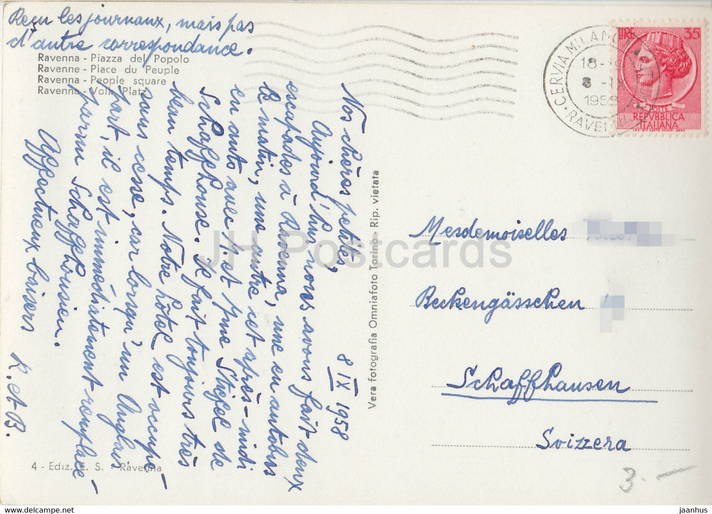 Ravenne - Piazza del Popolo - Place du Peuple - carte postale ancienne - 1958 - Italie - utilisé