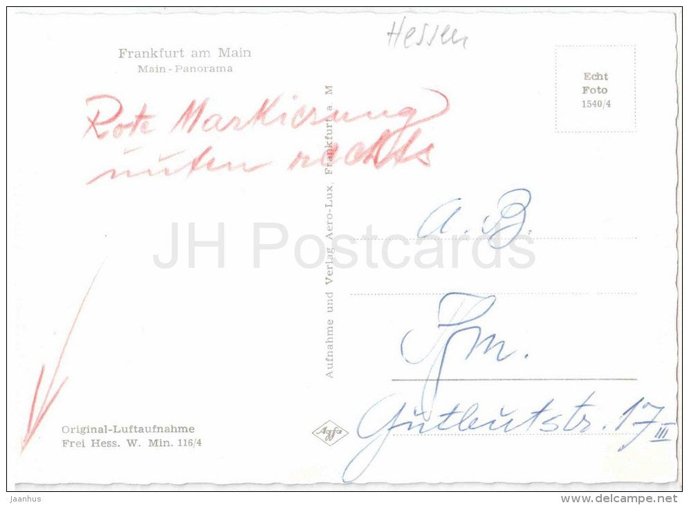 Frankfurt am Main - Main-Panorama - 1540/4 - Brücke - bridge - Germany - gelaufen - JH Postcards