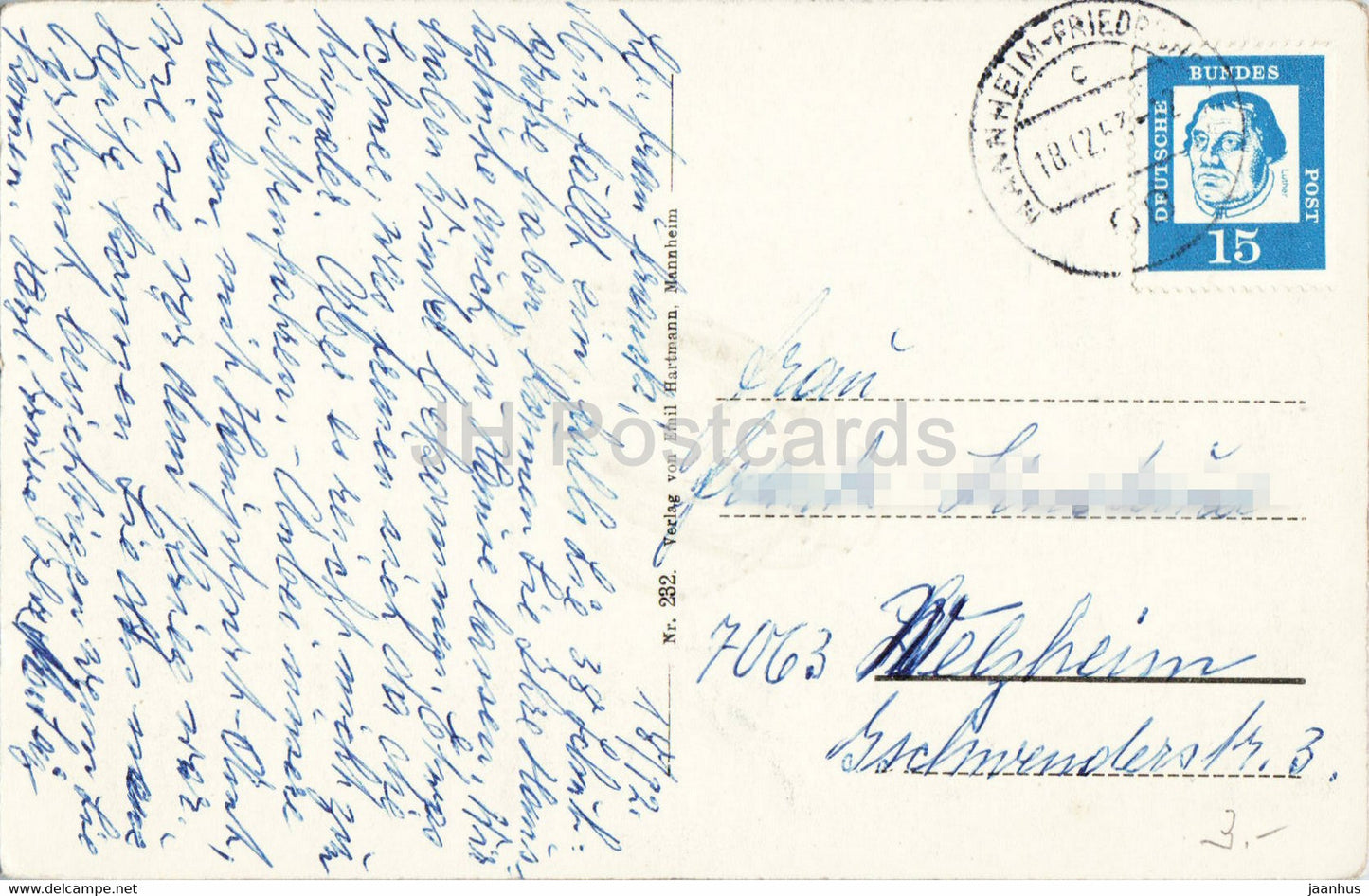 Mannheim - Planken mit Hauptpost - tramway - 1953 - carte postale ancienne - Allemagne - utilisé