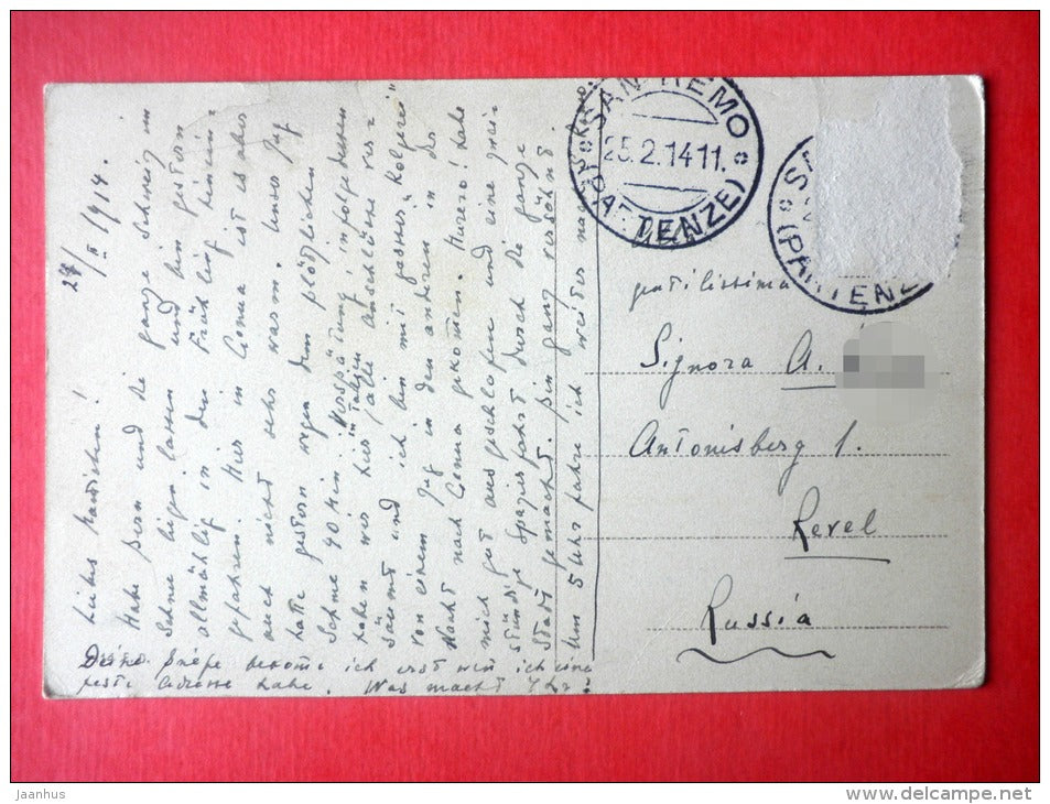 La Lanterna - Genova - Genoa - old postcard - Italy - sent from Italy San Remo to Estonia Reval Imperial Russia 1914 - JH Postcards