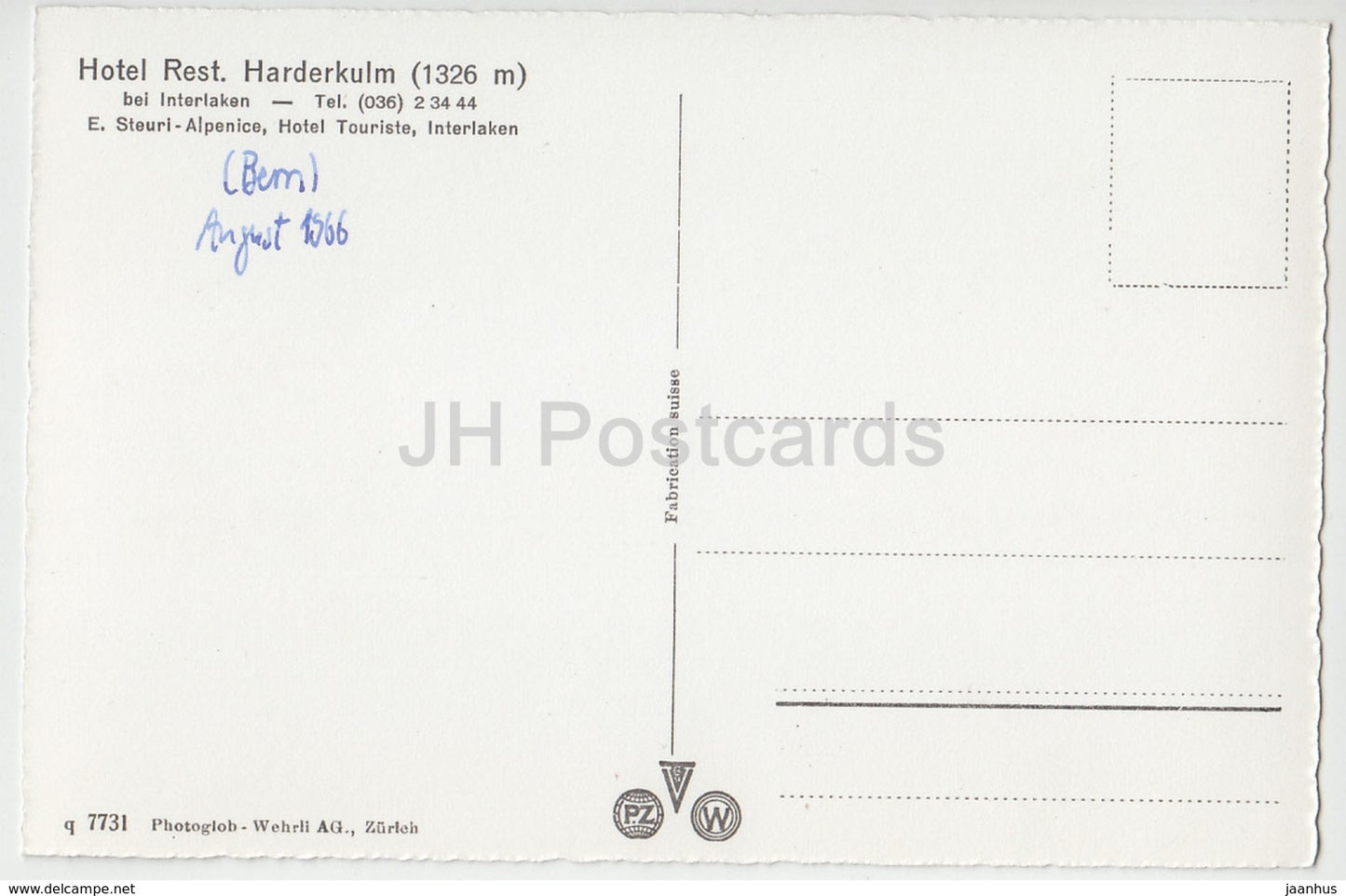 Interlaken - Harderbahn - Hotel Rest. Harderkulm 1326 m - 2543 - Schweiz - 1966 - gebraucht