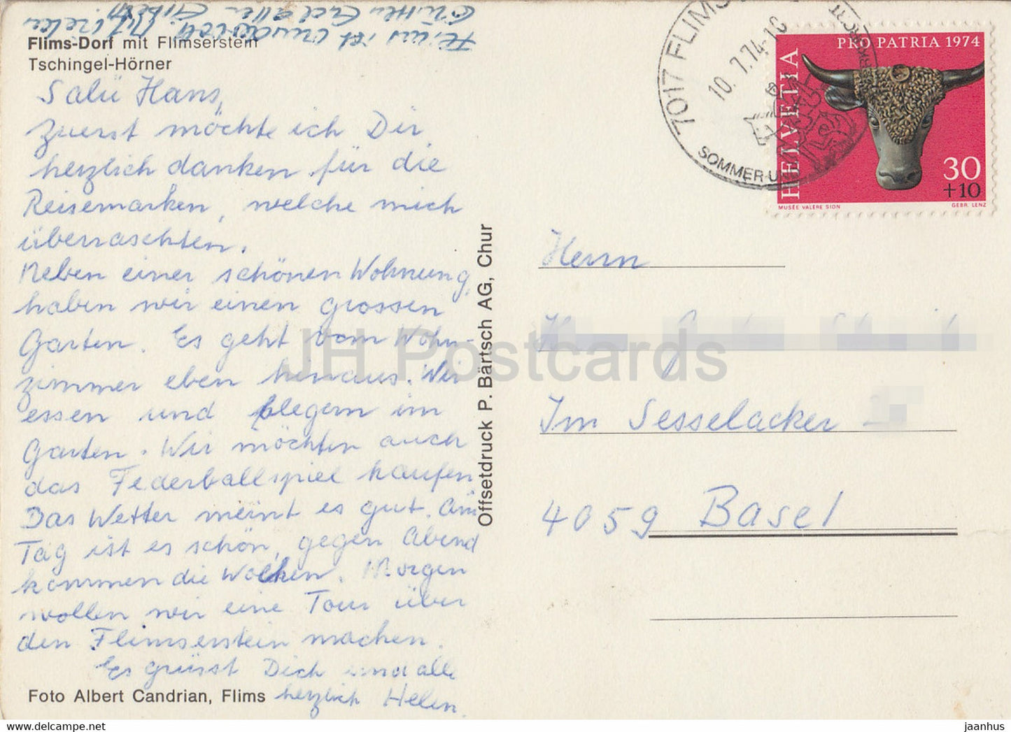 Flims Dorf mit Flimserstein - Tschingel Horner - 1974 - Switzerland - used