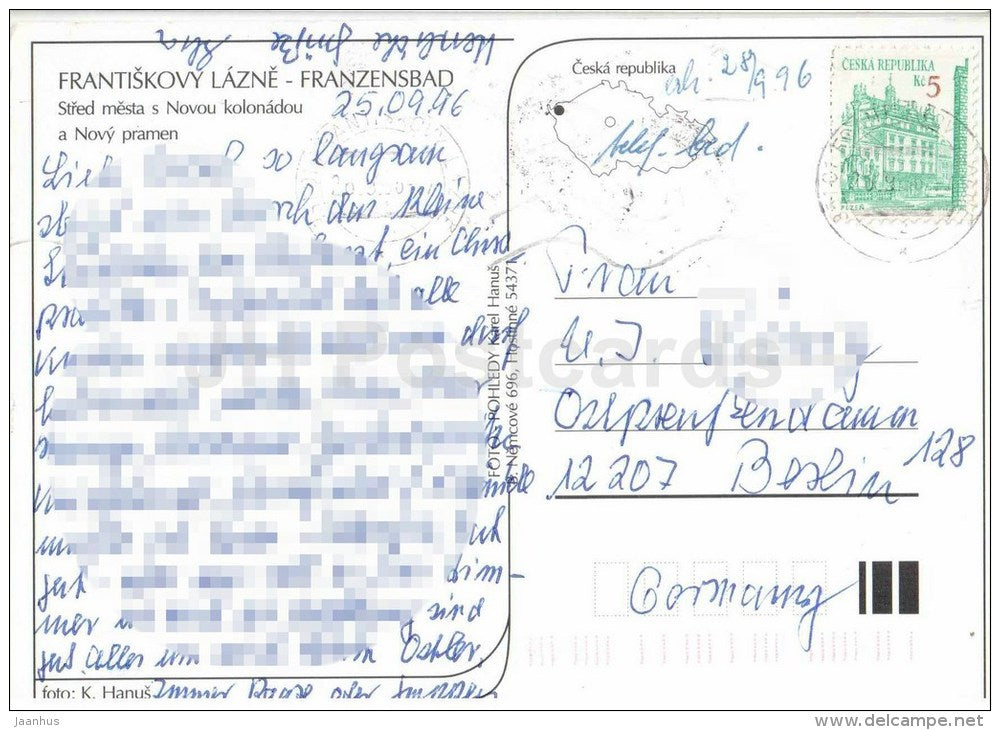 Frantiskovy Lazne - colonnade - source - Czech Republic - used 1996 - JH Postcards