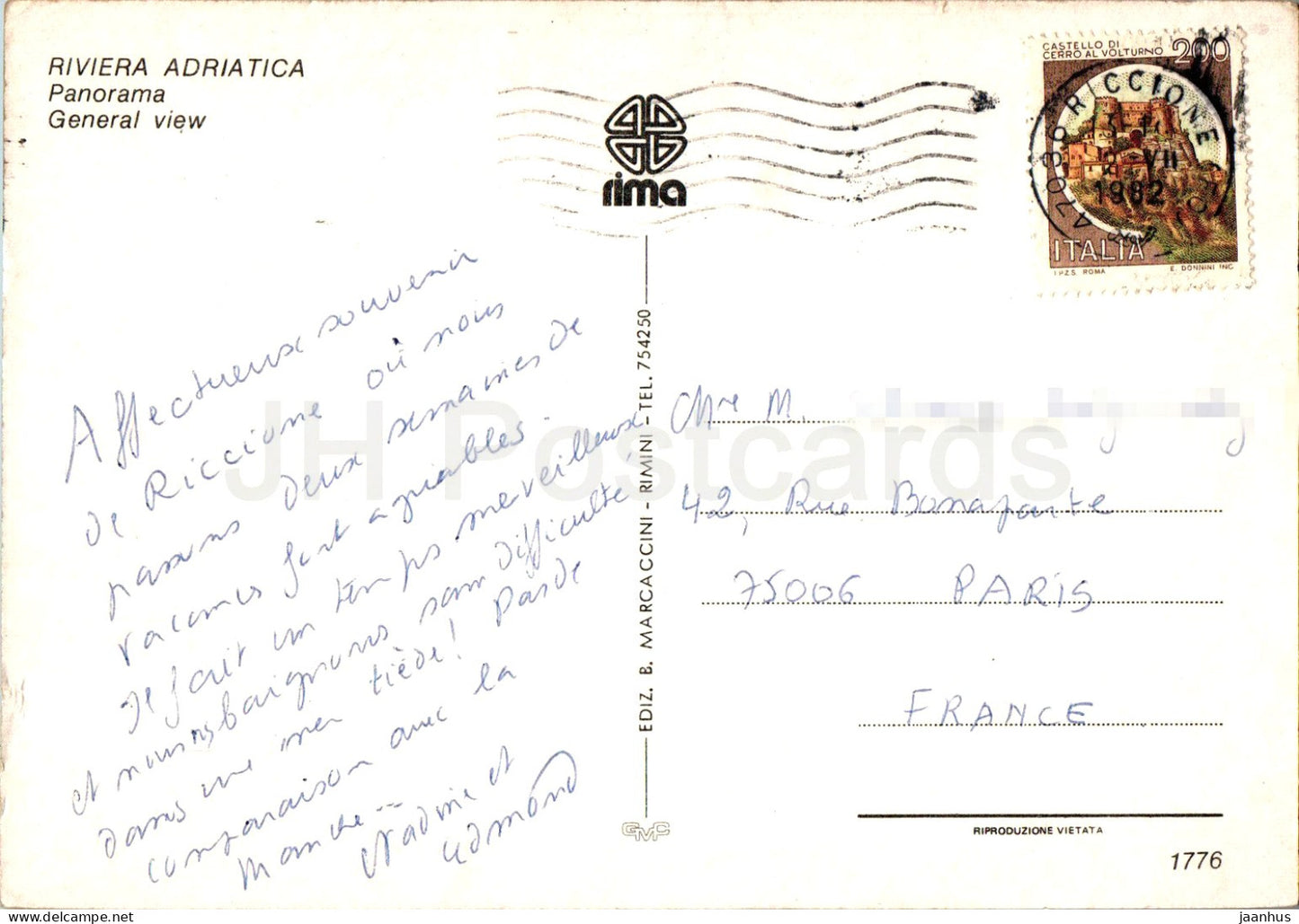Riviera Adriatica - panorama - vue générale - 1776 - 1982 - Italie - utilisé