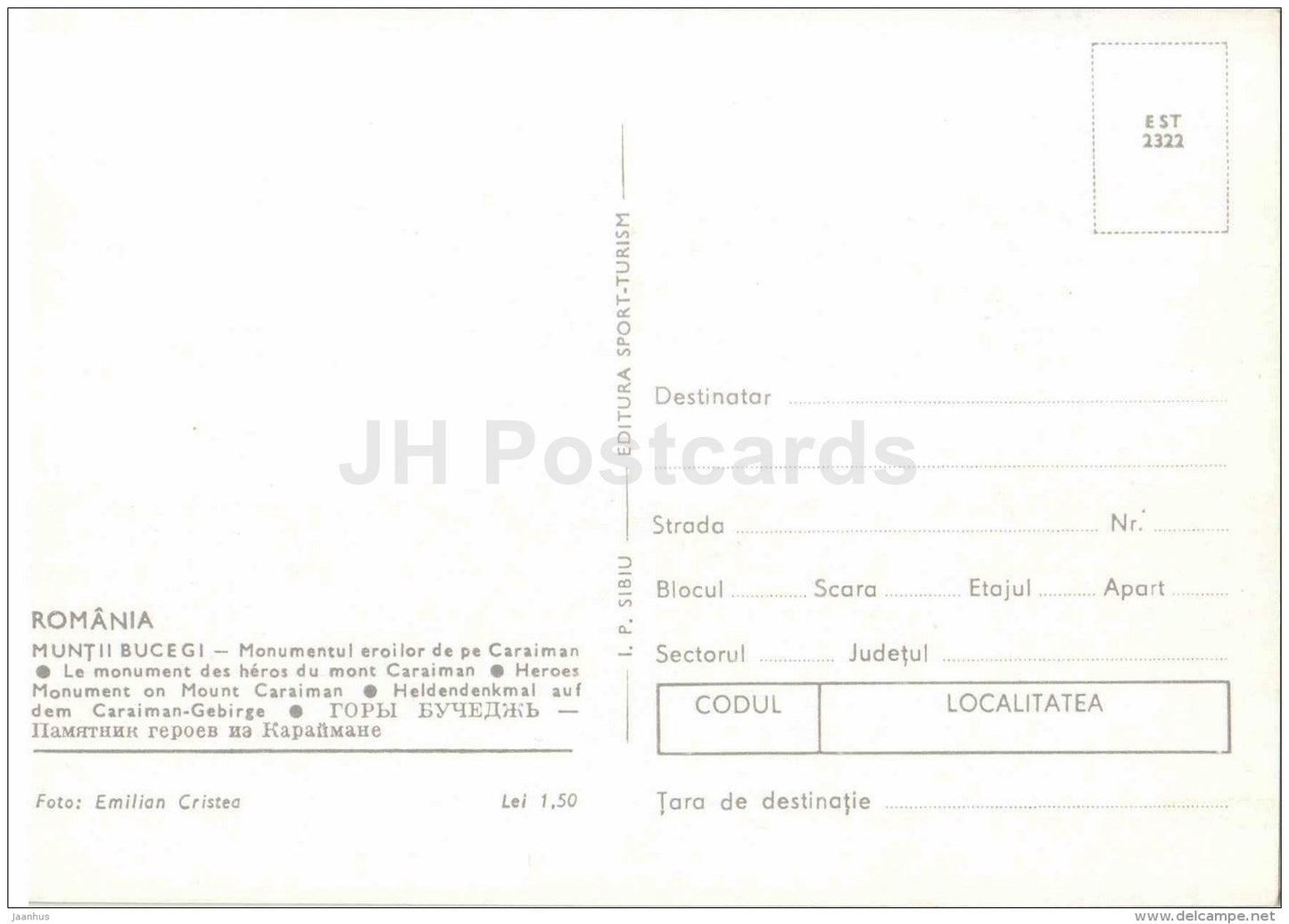 Bucegi mountains - monument on mount Caraiman - Romania - unused - JH Postcards